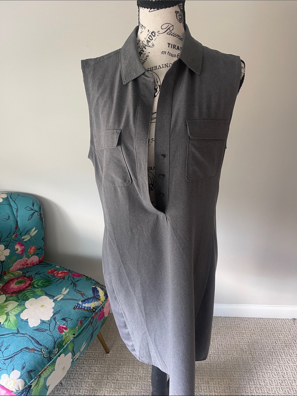 Eddie Bauer Sleeveless Charcoal Collared Midi Shift Dress